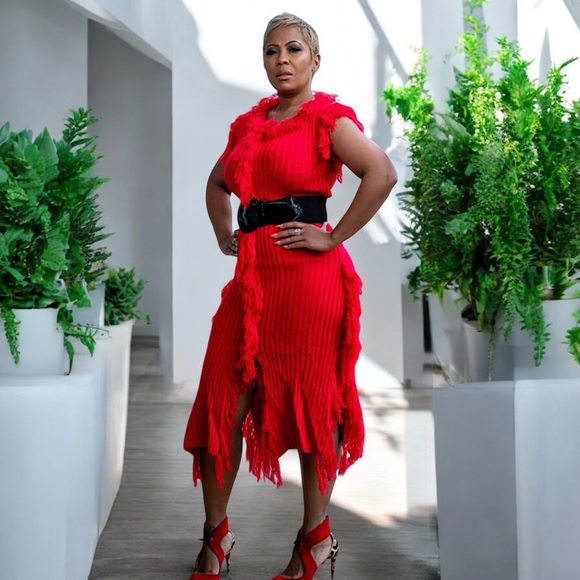 NEW Double Take Red Knit Sleeveless Fringe Sweater Dress - Picture 9 of 17